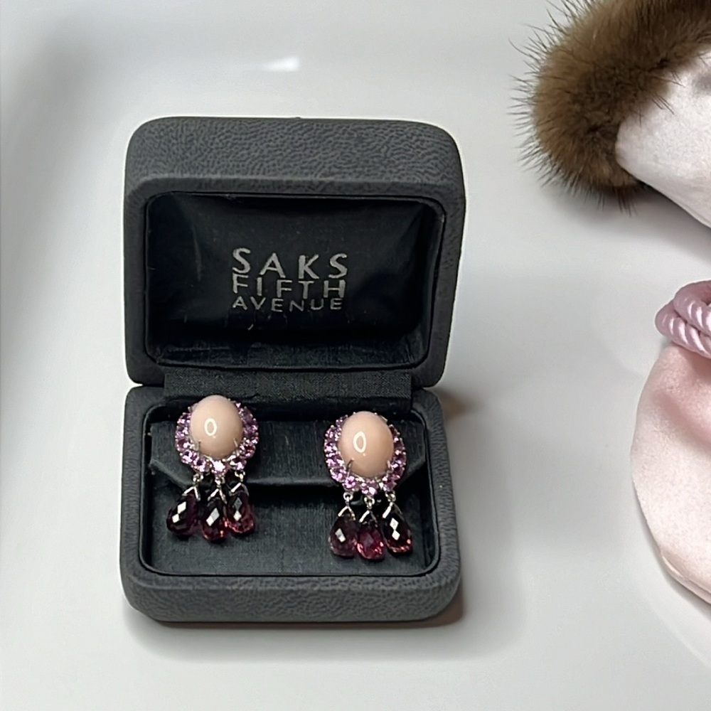 18KT PINK OPAL, PINK SAPPHIRE & PINK TOURMALINE EARRINGS - Picture 8 of 9